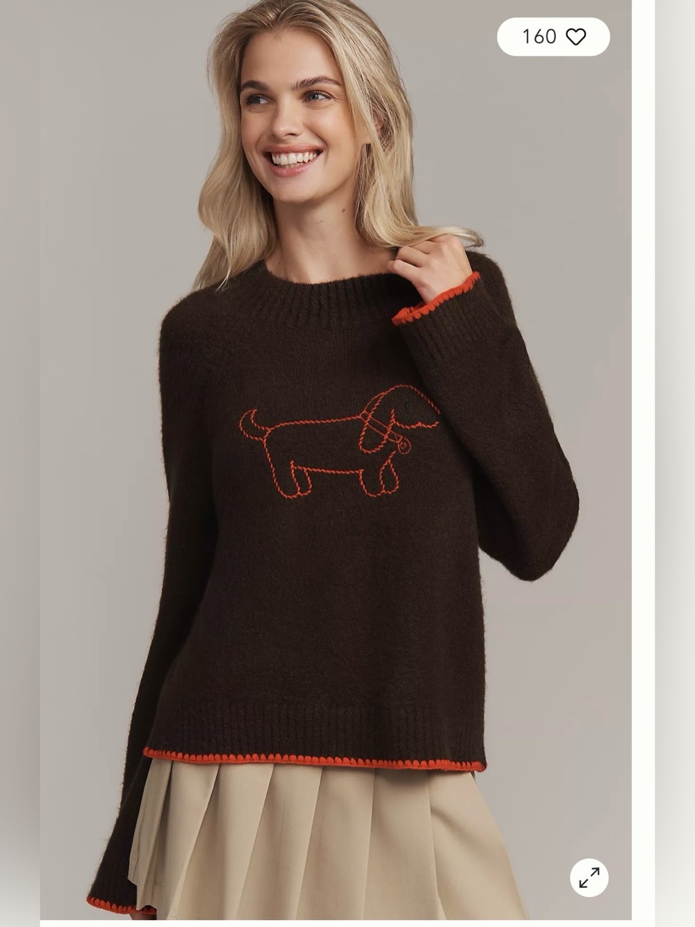 Anthropologie Flat White Mock-Neck Embroidered Dog Icon Jumper , XS